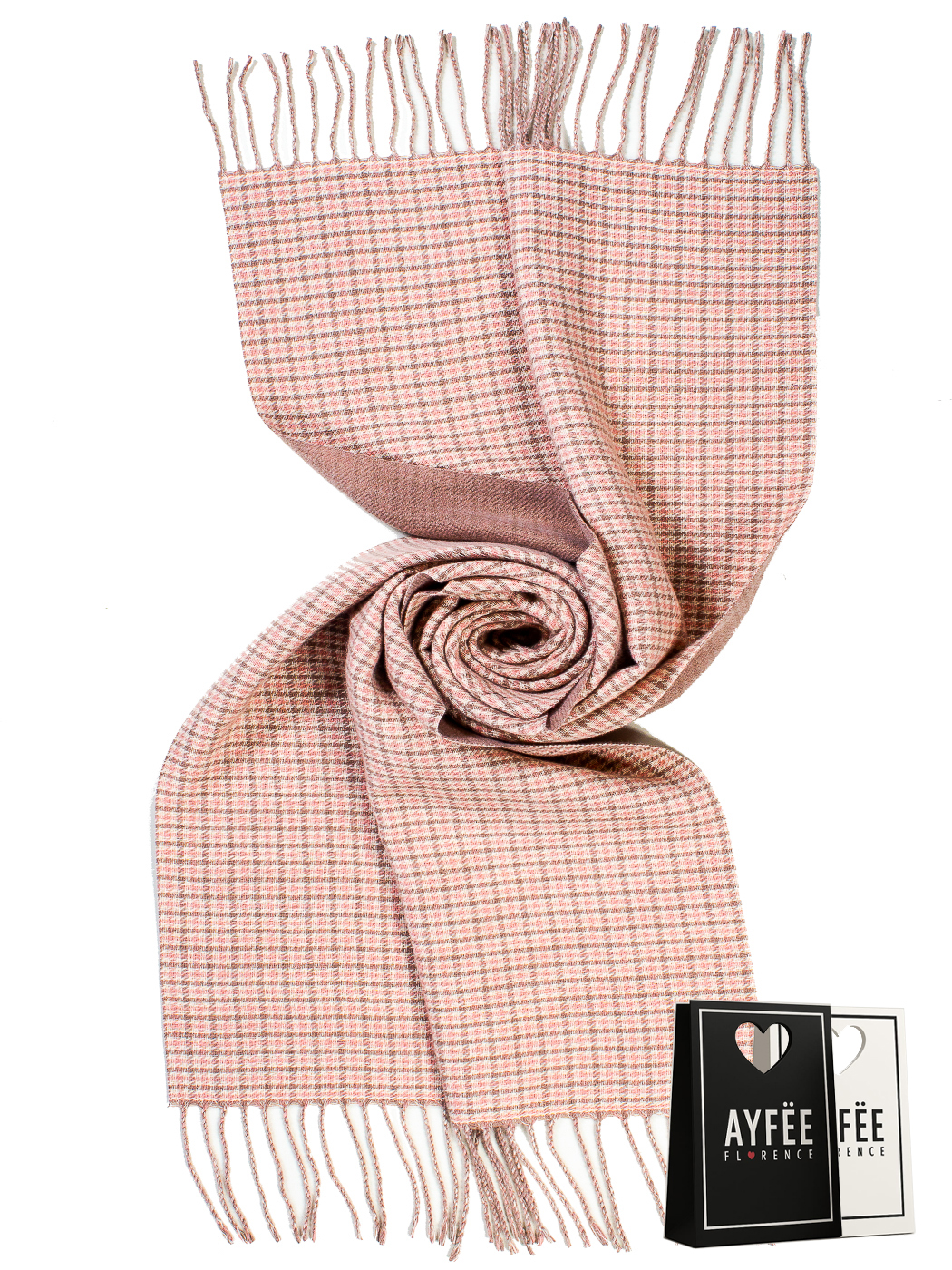 STOLA PIED DE POULE CON FRANGE, 100%VI, MADE IN PRC                - PINK